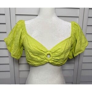 Wild Fable Puff Sleeve Embroidered Eyelet Tie Back Crop Top Women's Size Large